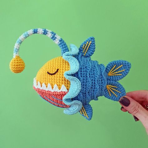 Crochet Angler Fish, Crochet Instagram, Crochet Fish, Fish Pattern, Angler Fish, Fish Patterns, Crochet Patterns Amigurumi, Crochet Dolls, Embroidery Floss