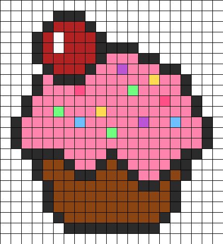 Cupcake Perler Bead Pattern | Perler Bead Patterns | Food Fuse Bead Patterns Image Pixel Art, Modele Pixel Art, Repeat Crafter Me, Monster Cupcakes, Fuse Bead Patterns, Art Perle, Pixel Crochet, Kandi Patterns, Bead Sprite