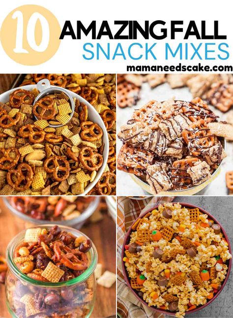 Peanut Butter Snack Mix Recipes, Autumn Trail Mix Ideas, Thanksgiving Trail Mix Recipe, Cajun Snack Mix Recipe, Fall Trail Mix Recipe, Popcorn Snack Mix Recipes, Fall Chex Mix Recipes, Snacking Ideas, Healthy Snack Mix