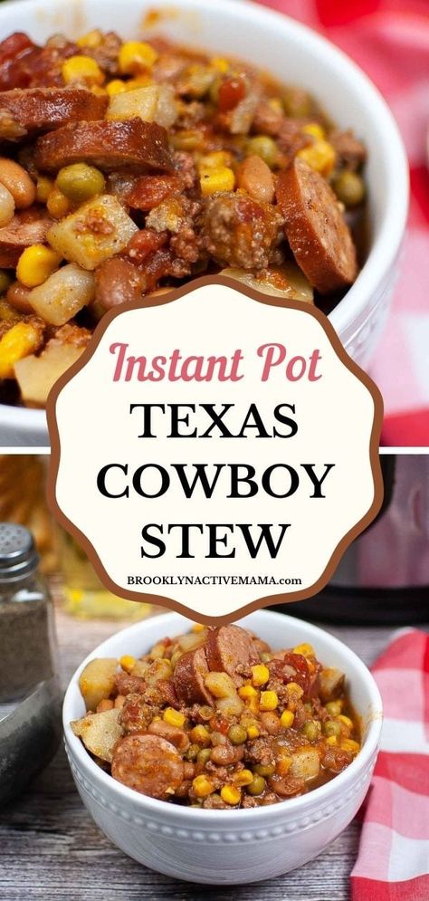 If you are looking for something warm and delicious check out this flavorful Instant Pot Texas Cowboy Stew recipe! Recipe With Stew Meat Instant Pot, Instant Pot Recipes Cold Weather, Crock Pot Instant Pot Recipes, Instant Pot Meat And Veggies, Simple Cheap Instant Pot Recipes, Elk Stew Recipes Instant Pot, Texas Crockpot Recipes, Fall Stew Instant Pot, Sausage Recipes For Dinner Instant Pot