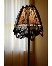 Lace Lampshade, Halloween Curtains, Spider Lamp, Lace Lamp, Unique Halloween Decorations, Lace Table Runner, Lace Crafts, Lace Table Runners, Lace Table