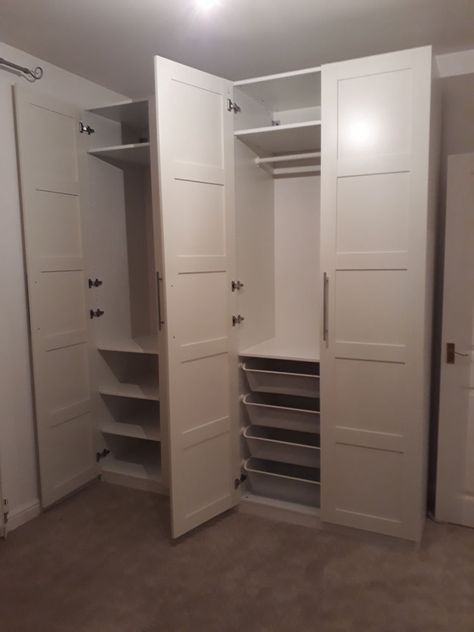 The IKEA PAX Wardrobe System - Explained Organisation, Ikea Pax Entryway Closet, Ikea Pax Mudroom, Ikea Fitted Wardrobes, Ghibli Room, Walk In Closet Ikea, Closet Redo, Pax System, Free Standing Wardrobe