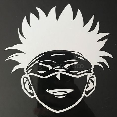 vinyl decal sticker Gojo Satoru Jujutsu Gojo Pumpkin Carving, Gojo Satoru Silhouette, Gojo Glass Painting, Gojo Satoru Design, Gojo Tshirt Design, Anime Logos, Gojo Satoru Tshirt Design, Chibi Naruto, Anime Crafts Diy