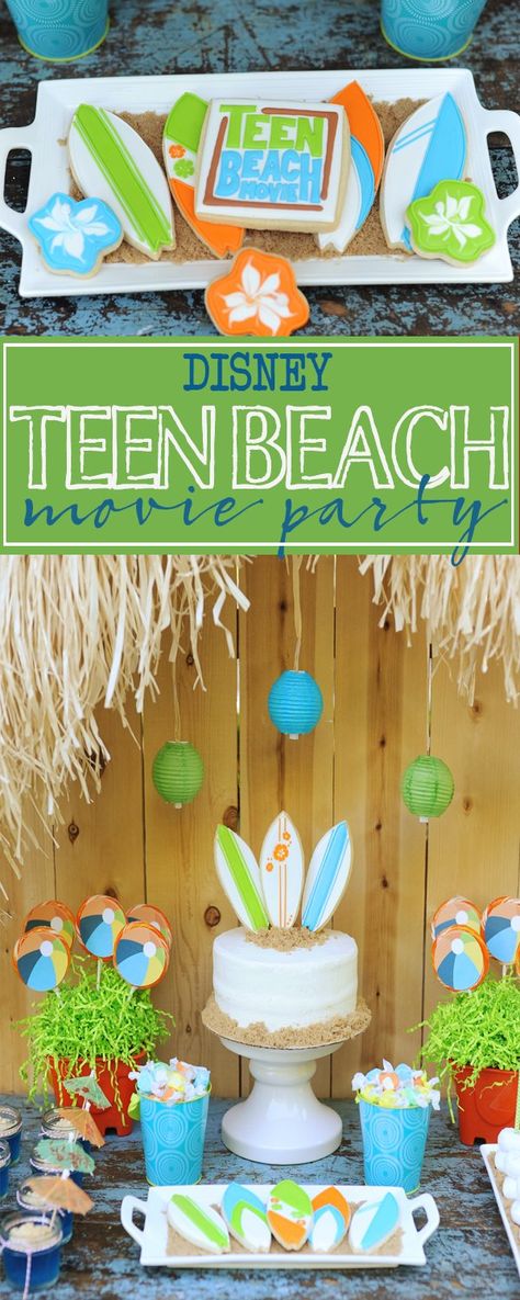 Disney teen beach movie party Teen Beach Movie Party, Movie Party Ideas, Teen Beach Party, Beach Party Ideas, Kids Beach Party, Beach Theme Party Decorations, Movie Theme Birthday Party, Beach Disney, Movie Night Birthday Party