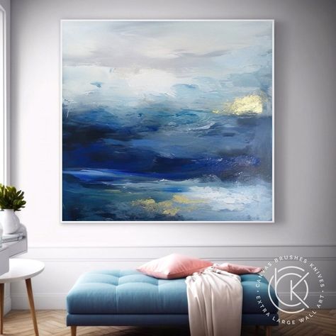 Hosta Colors, Blue Canvas Painting, Sea Abstract Painting, Painting For Interior, Blue Hosta, Sea Texture, Sea Abstract, Large Scale Artwork, Sea Landscape