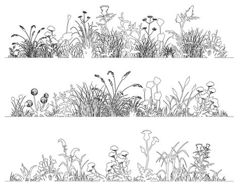 Grass doodle sketch style set hand drawn Vector Image Grass Drawing Tutorials, Ink Exercises, Grass Doodle, Garden Elevation, Scribble Background, Grass Sketch, Grass Drawing, Grass Vector, Hat Burning