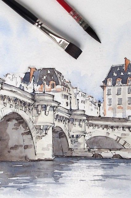 Pont Neuf Paris, Cityscape Drawing, Paris Illustration, Paris Architecture, Paris Painting, Architecture Sketchbook, Travel Sketches, Paris Art, Paris Paris