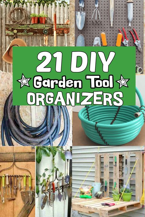 Garden Tool Organizers - 21 Garden Tool Organization Ideas Racks For Garden Tools, How To Hang Garden Tools, Pallet Garden Tool Holder, How To Store Garden Tools, Garden Supply Organization, Garden Tool Storage Ideas Small Spaces, Diy Garden Tool Holder, Garden Tools Organization Ideas, Lawn Tool Storage Ideas