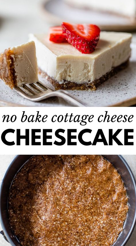 Healthy Cottage Cheese Cheesecake, Cheesecake With Cottage Cheese, No Bake Cottage Cheese Cheesecake, Cottage Cheesecake Recipes, Cottage Cheese Cheesecake Pudding, Cottage Cheesecake, Cheesecake Healthy, Cottage Cheese Cake, Cottage Cheese Cheesecake No Bake