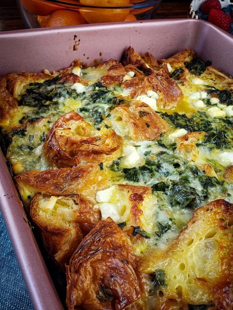 High End Meals At Home, Irish Breakfast Casserole, Easy Fancy Breakfast Ideas, Most Pinned Recipes On Pinterest, Croissant Strata, Savoury Breakfast Ideas, Christmas Casseroles, Croissant Casserole, Strata Recipes