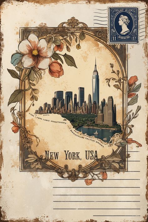 Greetings from New York USA Vintage Travel Retro Postcard Design Greeting Card Retro Postcard, Postcard Design, Vintage Travel, Greeting Card, Greeting Cards, New York, Travel, Design