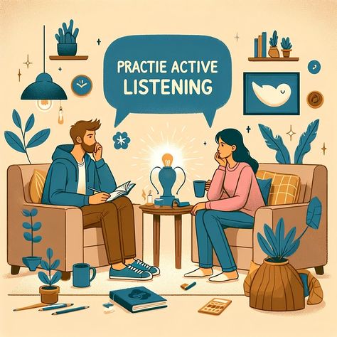 Thx @rudedudepod for '11' Your #youngdadmentalhealthhack Practice Active Listening: Active listening involves fully concentrating, understanding, responding, and remembering what is being said in conversations. This technique can significantly improve your relationships by making others feel heard and valued. To practice active listening, maintain eye contact, avoid interrupting, and show empathy by acknowledging the speaker's feelings. This not only strengthens your connections with others... Active Listening Illustration, Active Listening, Eye Contact, Empath, Speech Therapy, When Someone, Doodles, Feelings, Quick Saves