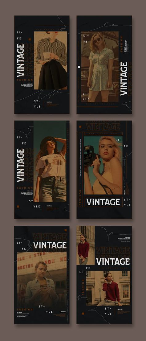 Vintage Theme Fashion Instagram Stories Templates PSD Retro Story Instagram, Vintage Story Ideas, Vintage Instagram Post, Fashion Ig Story, Vintage Instagram Story, Retro Instagram Story, Instagram Theme Layout, Ig Layout, Best Instagram Stories