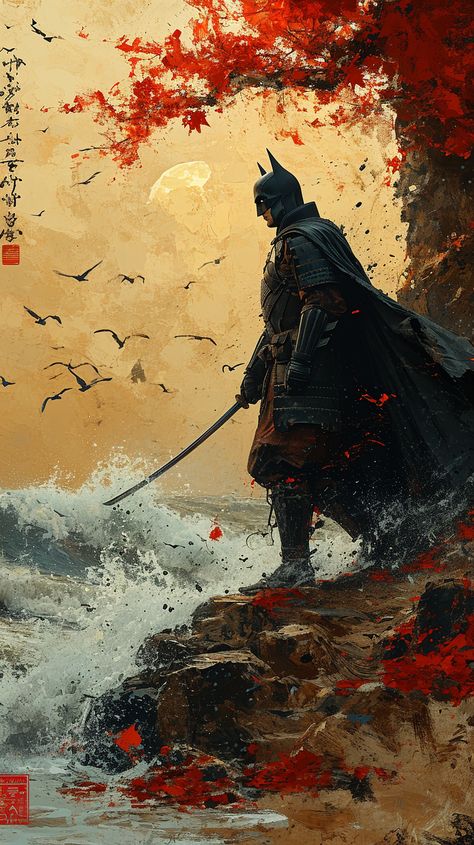 Samurai Batman Art, Batman Ninja Wallpaper, Samurai Batman, Batman Horror, Polaroid Size, Ben Oliver, Batman Hero, Batman Joker Wallpaper, Comic Wallpaper