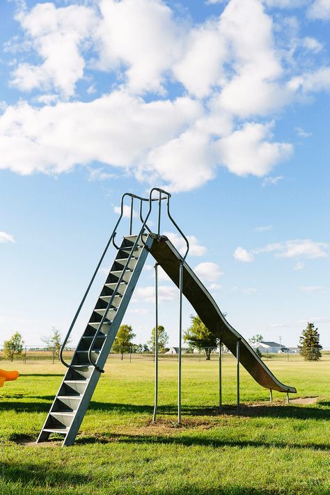 Playground Aesthetic, In Ground Slide, Slide Playground, Playground Slides, Park With Playground Aesthetic, Nostalgic Playground, Slide Drawing Playground, Slides Playground, Park Equipment Playgrounds