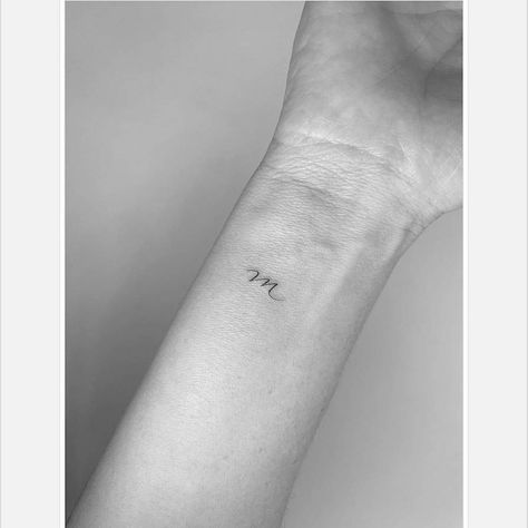 Cursive M Tattoo, Letter M Tattoo, Letter Tattoos On Hand, Tattoos For Wrist, Letter M Tattoos, M Tattoo, Latin Script, Minimalist Lettering, Tattoo On The Wrist