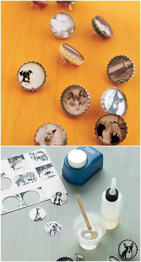 Mini Bottle Cap Picture Frames Diy Photo Projects, Bottle Cap Projects, Bottle Cap Magnets, Bottle Cap Art, Folding Origami, Martha Stewart Crafts, Memory Crafts, Bottle Cap Crafts, Bottle Top