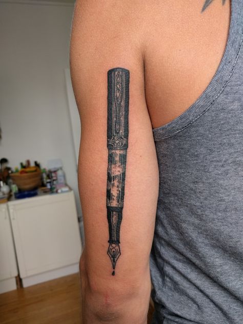 Calligraphy Pen Tattoo, Fountain Pen Tattoo, Pen Tattoo, Vine Tattoos, Tattoo Artwork, Calligraphy Pens, Forearm Tattoo, Tattoo Inspo, Thigh Tattoo