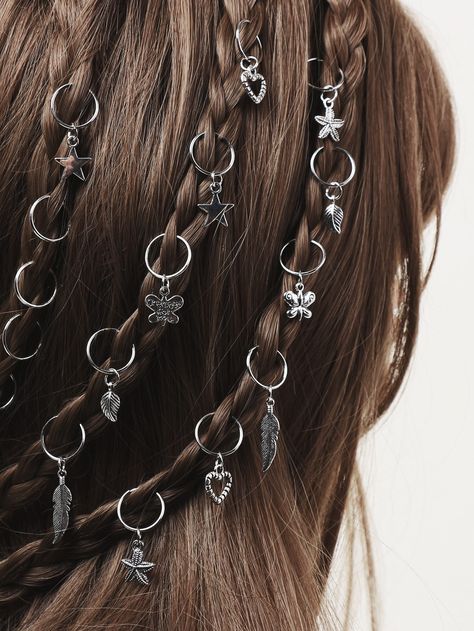 Silver Casual   Zinc Alloy  Hair Ring Embellished   Women Accessories Hair Charms, Peinados Fáciles Para Cabello Corto, Hair Stylies, Neue Outfits, Hair Rings, Hair Strand, Aesthetic Hair, Hair Dos, Mode Outfits