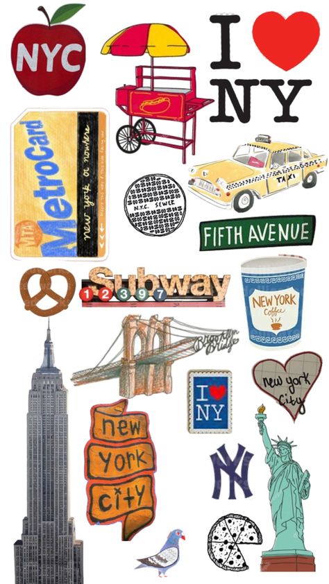 Photo Book Cover, New York Coffee, Ipad Kids, Painting Collage, Collage Background, Picture Collage Wall, Travel Stickers, New York Art, Nyc Trip