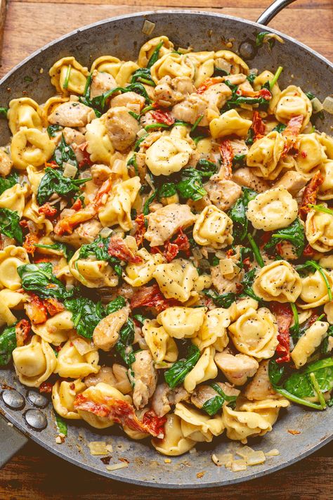 Creamy Tuscan Chicken Tortellini Creamy Tuscan Chicken Pasta Crockpot, Sun-dried Tomato And Chicken Tortellini Bake, Tortellini Rotisserie Chicken, Summer Tortellini Dinner Recipes, Chicken Tortellini With Spinach, Chicken Enchilada Tortellini, Lemon Chicken Tortellini, Tortellini Recipes Sun Dried Tomatoes, One Pot Chicken Tortellini