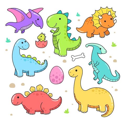 Dinosaurs Cute Drawing, Dainosor Drawing Cute, Dino Clipart Cute Dinosaur, Pterodactyl Drawing Cute, Dinosaur Cartoon Cute, Dinosaur Vector Illustrations, Dinosaur Clip Art For Kids, Dinousar Drawing, Cute T Rex Cartoon