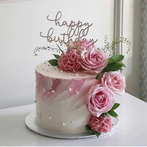 Latest Birthday Cake, Happy Birthday Flower Cake, New Birthday Cake, 70th Birthday Cake, 80 Birthday Cake, Birthday Cake With Flowers, 60th Birthday Cakes, Elegant Birthday Cakes, Fresh Flower Cake