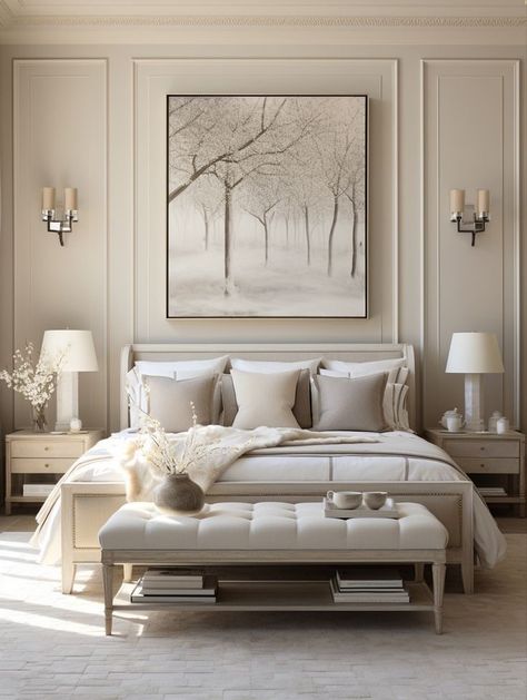 White Bedroom Elegant, Bedroom New Classic Design, London House Bedroom, Modern Living Decor, Bedroom Interior Classic, Luxury French Interior Design, Interior Cozy Design, French Modern Bedroom Interior Design, Room Decor Classic Bedroom