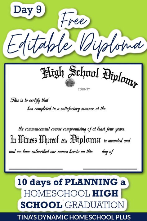 Free Editable High School Diploma Template Day 9 of 10 Days Of a Homeschool Graduation Homeschool Diploma Free Printable, Free High School Diploma, Free Homeschool Planner, Homeschool Diploma, Homeschool Graduation, High School Homeschooling, Curriculum Planner, Homeschool Highschool, High School Transcript