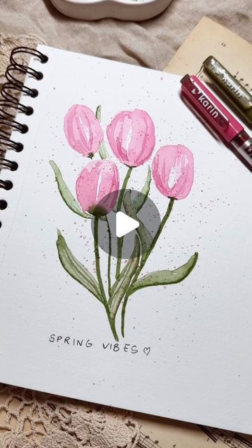 Karin on Instagram: "Paint flowers with Janina!  Easy Tulip Watercolor 🌷 by @planning_jani created with our Brushmarker PRO @karinmarkers   Follow @planning_jani  for more inspiration!   #karinmarkers #brushpen #markers #watercolor #karinbrushmarkerpro #tulip #flowers #floralart  music licensed by Splice" Marker Art Flowers, Brushpens Art, Tulip Watercolor, Tulip Drawing, Paint Flowers, Watercolor Tulips, Brush Markers, Marker Art, Copic Markers