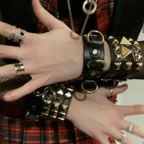 Studded Jewellery, Alternative Bracelets, Punk Bracelets Aesthetic, Punk Rings Aesthetic, Studded Bracelet, Punk Rings, Spiked Bracelets Aesthetic, Punk Style Spiked Bracelets As Gift, Punk Bracelets