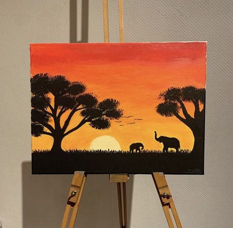 Painting Africa, acrylic, selfmade 
Instagram: artby.dbk Safari Painting, Safari Painting Canvases, Painting Ideas On Canvas Sunset, South Africa Nature, Africa Painting, Sip N Paint, Cute Paintings, Draw On Photos, Paint And Sip