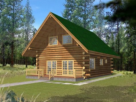 Vacation Log House Plan, 012L-0041 Vacation House Plans, Log Houses, Log Home Plans, Small Log Cabin, A Frame House Plans, Building Remodeling, Lakefront Property, Log Cabin Homes, A Frame House