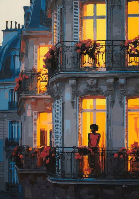 THE OTHER SIDE OF ART | Kiss from a Rose in Paris, 2023 by Marco Barbiero ( Italian artist) | Facebook Paris Impressionist Paintings, Paris Art Drawings, Paris Painting Acrylic, Balcony Drawing, Paintings Of Paris, Rose In Paris, Acrylic Painting Aesthetic, Parisian Painting, Europe Painting