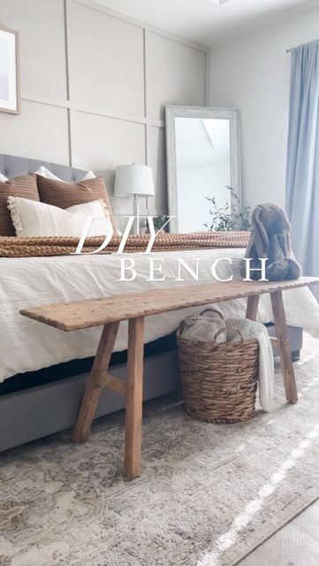 Diy End Of Bed Bench Wood, Narrow End Of Bed Bench, Diy Bed Bench Seat, Bench End Of Bed Master Bedrooms, Bench At End Of Bed Bedroom Ideas, Footboard Bench, Diy End Of Bed Bench, Diy Bed Bench, Bed Bench Ideas