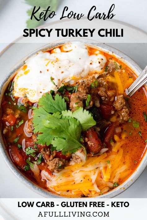 Low Carb Chilli, Spicy Turkey Chili Recipe, Spicy Turkey Chili, Turkey Chili Recipe Easy, Chili Turkey, Low Carb Chili Recipe, Keto Turkey, Turkey Chili Crockpot, Spicy Chili Recipe