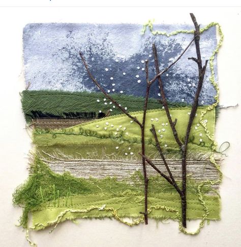 Textile Pictures Inspiration, Fabric Landscape Art, Textile Collage Art, Fabric Collage Ideas, Fabric Landscape, Fiber Art Collage, Embroidery Artists, Needle Weaving, Textile Painting