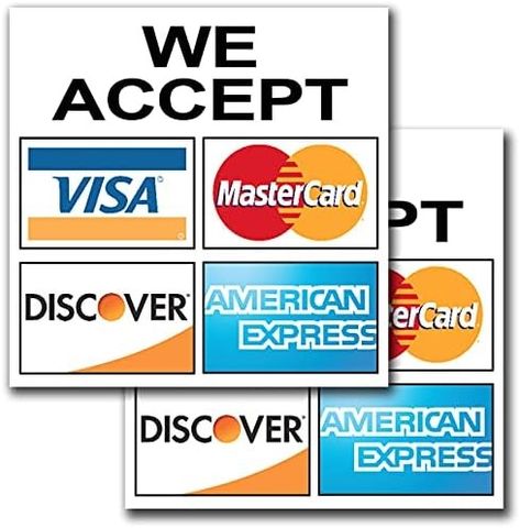 Amazon.com: We Accept Credit Cards AmEx Visa MasterCard Discover Decals Sticker Logo Sign for Stores & Businesses (3.5" x 3.5") : Office Products Sticker Logo, Mastercard Logo, Logo Graphic Design, Logo Sign, Store Signs, Office Products, Logo Sticker, Visa Mastercard, Graphic Design Logo