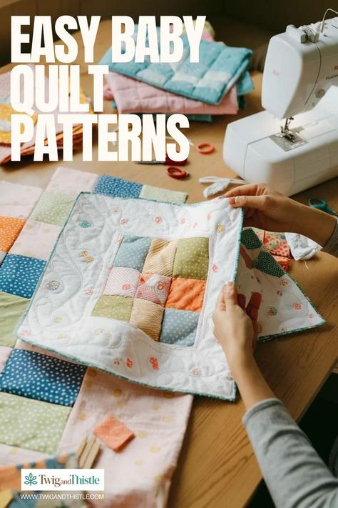 Welcome your little one in style with a handmade baby quilt! This guide from Twigandthistle.com provides the perfect starting point for beginners with a collection of easy baby quilt patterns. Explore a variety of easy baby quilt patterns for beginners free that are both adorable and practical. Learn essential quilting techniques and discover tips for choosing the right fabrics for your easy quilt patterns for beginners free simple baby blankets. Visit Twigandthistle.com Easy Crib Quilt Pattern Free, Easiest Quilts For Beginners, Baby Quilt Ideas Girl, Diy Baby Quilt, Baby Quilt Patterns Easy Free Simple, Simple Toddler Quilt, Baby Girl Quilt Patterns Free Easy, Baby Girl Quilts Patterns Free, 3 Fabric Quilt Pattern Baby Blankets