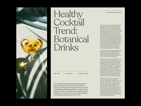 Cocktail Guide – Layout by Marko Cvijetic on Dribbble Mises En Page Design Graphique, 포트폴리오 레이아웃, Editorial Design Layout, Page Layout Design, Presentation Layout, Magazine Layout Design, Typography Layout, Grid Layouts, Publication Design