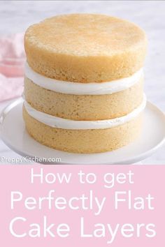 From Preppy Kitchen - baking flat cake laters with pillowy soft edges is so easy with one simple trick! You'll never have to trim cakes again if you just pick up or make a set of cake strips that give you a nice even bake! #cakedecorating #cakebakingtips #bakingtips Valentines Day Cakes Decorating, 4 In Cake Recipe, Layers Cake Recipes, Simple Cakes For Beginners, How To Layer Cake, Simple Diy Cake Decorating Ideas, Diy Cakes For Beginners, Simple Wedding Cake Recipe, Simple Cake Decorations For Beginners