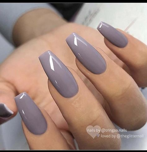 Grey Nail, Solid Color Nails, Squoval Nails, Colorful Nails, Fall Acrylic Nails, Gray Nails, Super Nails, Coffin Nails Long, Disney Nails