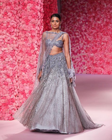 "Fleur" Cocktail Lehenga Pale lilac shimmer tulle heavily hand beaded and crystalized Cocktail lehenga choli set paired with 3d flower cuff dupatta Jewellery Partner: @shailjas_naturaldiamonds Shoe Partner: @venussteps Gift Partner: @smokelabofficial Celebration Partner: @cedarclubhouse Photography : @gesuseth @hyundaiindia @reliancebrandsitd @lotus_herbals #FDCI #HyundailndiaCoutureWeek #ICW2024 #Hyundai #RelianceBrandsLtd #MakingOfTheCollections #DollyJ Cocktail Lehenga, Lehenga Outfits, Flower Cuff, Pale Lilac, Lehenga Choli, Hand Beading, Lehenga, Lotus, Lilac