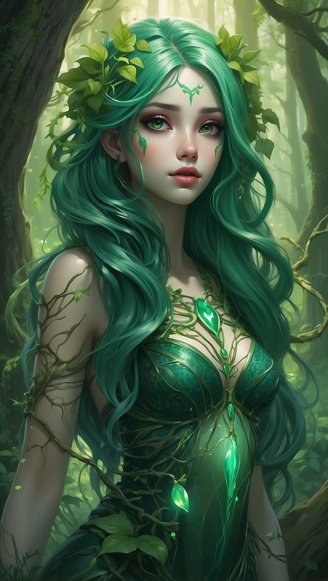 Aesthetic Pictures - Aesthetic Wallpapers #AestheticPictures #AestheticWallpapers Green Haired Fairy, Fairy Powers List, Earth Goddess Art Fantasy, Nymph Character Design, Earth Fairy Aesthetic, Fairy Wallpaper Aesthetic, Elemental Aesthetic, Earth Queen, Pink And Purple Wallpaper