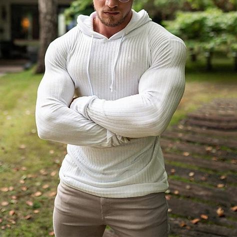 Slim Fit Sweater, Stylish Hoodies, Streetwear Mode, Mens Fashion Fall, Muscle Shirts, Casual Sportswear, Sweater Men, Knitwear Men, Mens Hooded