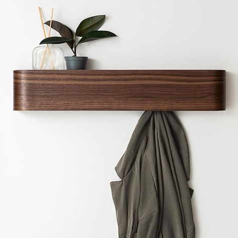 Amazon.com: Kazai. Wall-Mounted Coat Rack 'Toke' | Modern Design Coat Rack with Hidden Wall Hooks | Solid Wood Veneer Panel Coat Hanger | Walnut : Home & Kitchen Coat Hook Shelf, Hidden Wall, Wall Shelf With Hooks, Veneer Panels, Wood Floating Shelves, Playroom Furniture, Coat Rack Wall, Wall Organization, Wall Mounted Coat Rack