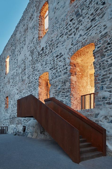 Wabi House, Weathering Steel, Prague Castle, Magic Hour, Adaptive Reuse, Glass Roof, Corten Steel, Old Stone, 14th Century