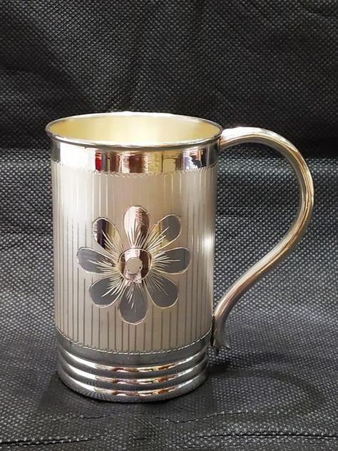 Buy Silver Coffee Mug Online | 990 BIS Hallmark | SilverStore – SilverStore.in Marriage Makeup, Silver Things, Silver Ware, Silver Goddess, Silver Articles, Live Drawing, Silver Pooja Items, Puja Room, Spiritual Decor