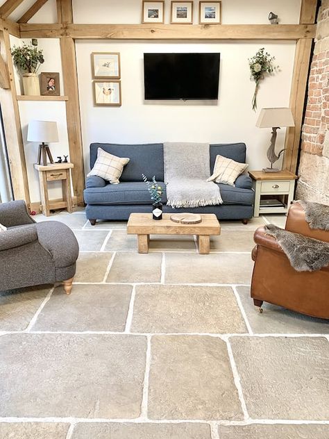 Old Stone Cottage Case Study | Westminster Stone Stone Flooring Living Room, Old Stone Cottage, Cottage Flooring, Flagstone Flooring, Cottage Renovation, Cottage Living Rooms, Cottage Interiors, Stone Cottage, Interior Floor