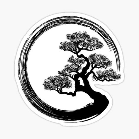 Zen Circle Stickers | Redbubble Bonsai Tattoo, Circle Tattoo Design, Bonsai Tree Tattoos, Zen Tattoo, Enso Circle, Zen Circle, Tree Sticker, Circle Tattoo, Tree Of Life Tattoo